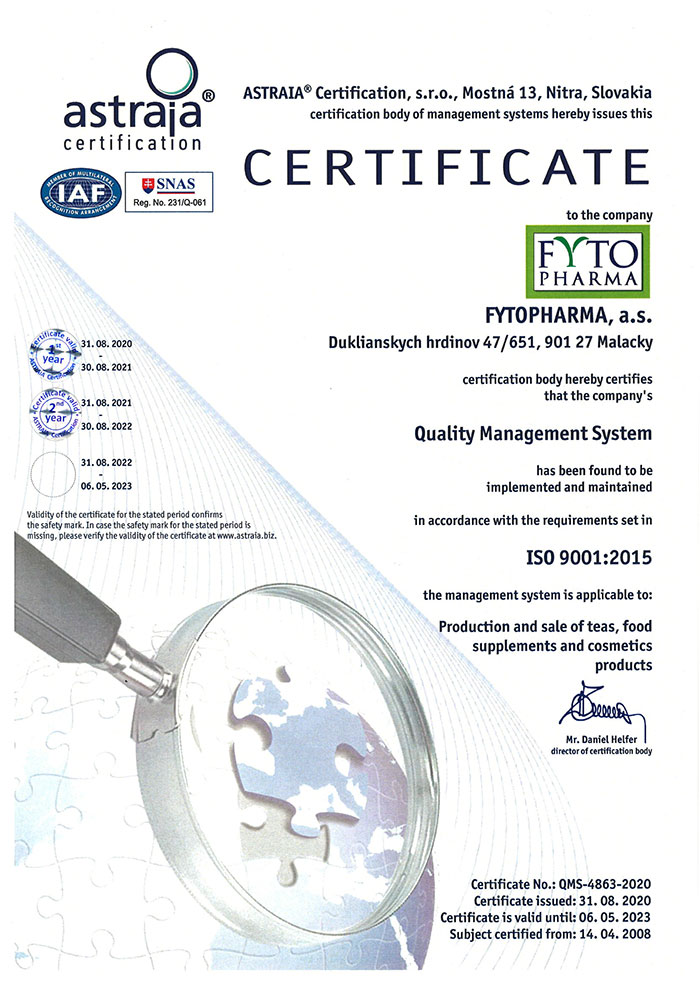 FYTOPHARMA CERTIFICATE ISO 9001:2015