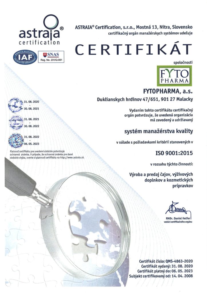 FYTOPHARMA certifikát ISO 9001:2015 2023